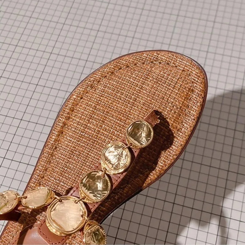 2025 Clip Toe Herringbone Sandals Women Summer Outer Fashion Flat Beach Roman Sandals