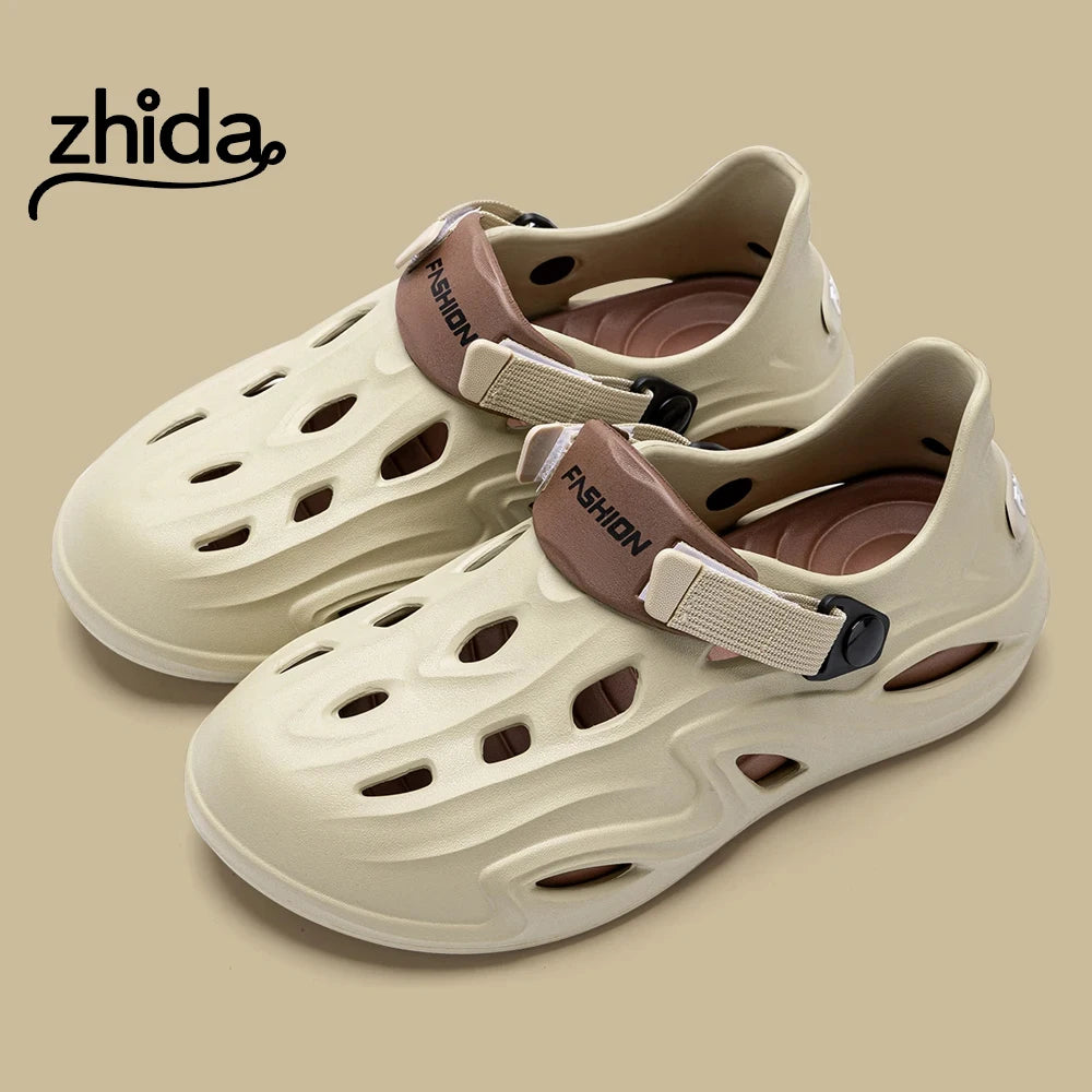 ZHIDA Men Summer Anti-slip Soft EVA Slippers Male Outdoor Hole Garden Sandals Casual Breathable Comfortable Flat Indoor Shoes