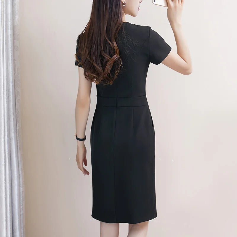 Summer Plus Size Women's Classy Fat mm Slimming Look and Flesh-Covering 100kg Work Clothes Elegant Summer Professional Dress