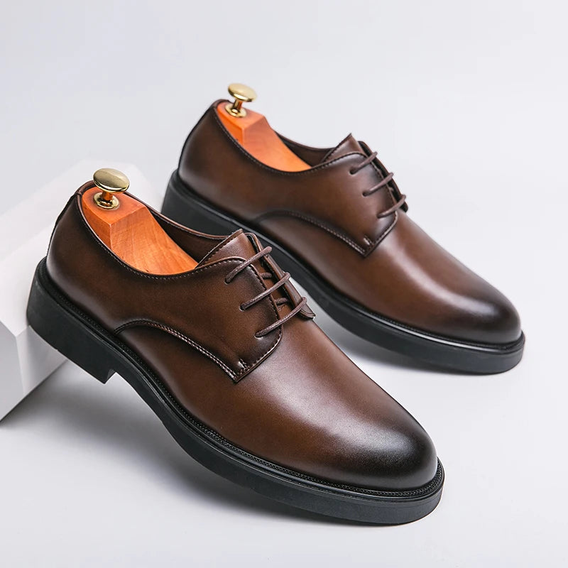 Lace-up Office Social Shoes Male Party Weeding Shoes Luxury Derby Dress Leather Men Shoes Men Spring/Autumn Formal Shoes For Men