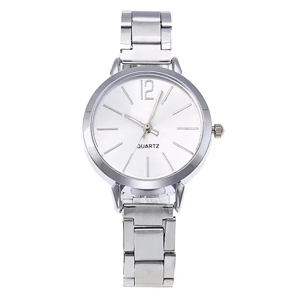Fashion Women Elagant Watch Casual Simple Steel Strap Quartz Watch Love Bracelet 2pcs Set Luxury Temperament Wristwatch Reloj