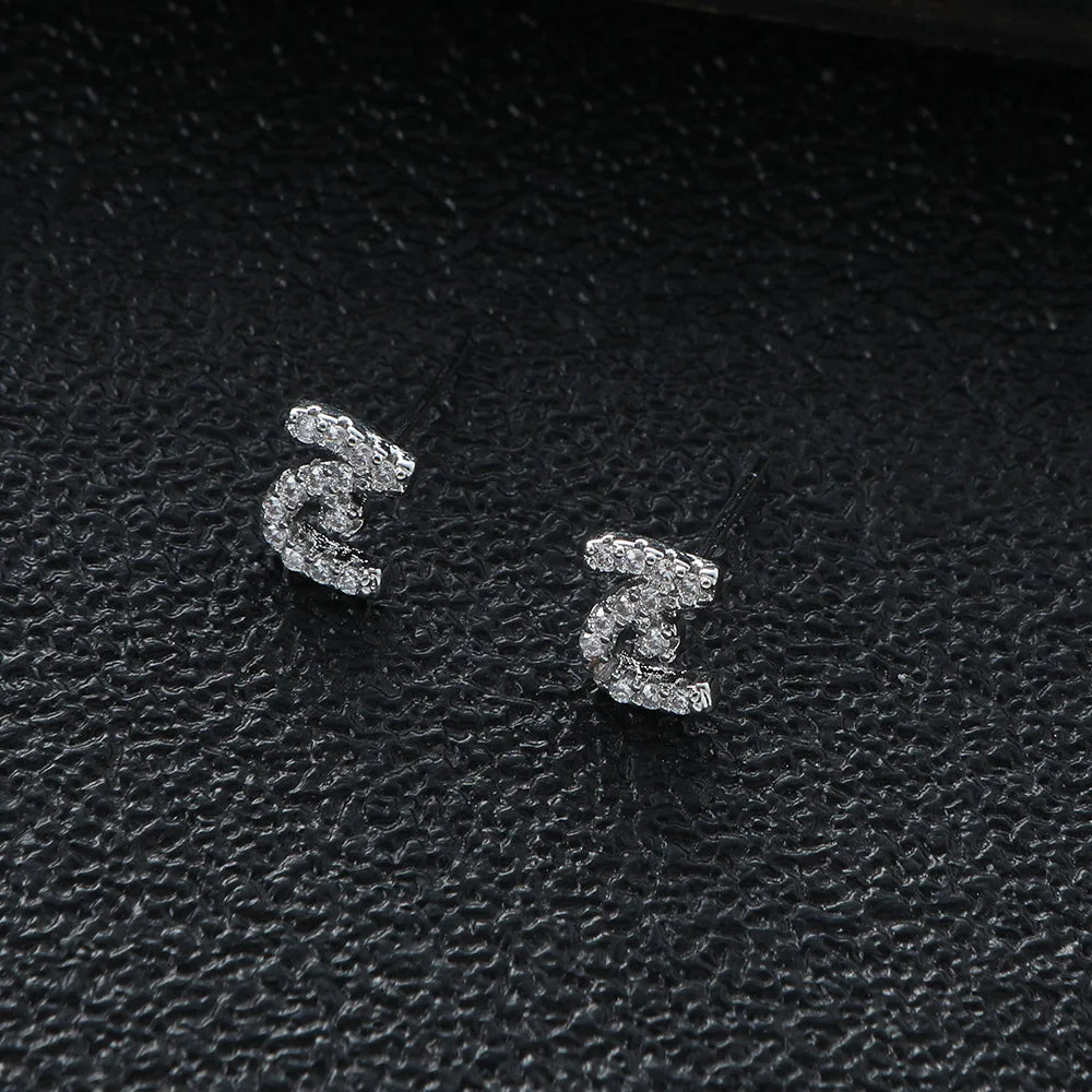 Arabic Love Letter Earrings for Women silver Plated AAA Zircon Earrings 2023 Luxury Aesthetic Jewelry Gift Wife Lover Jewelry