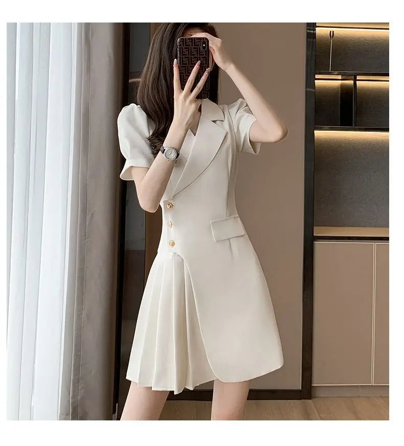 CGC Casual Slim Office Elegant Short Dresses For Women Korean Fashion Summer White Dresses 2024 Short Sleeve Female Clothing