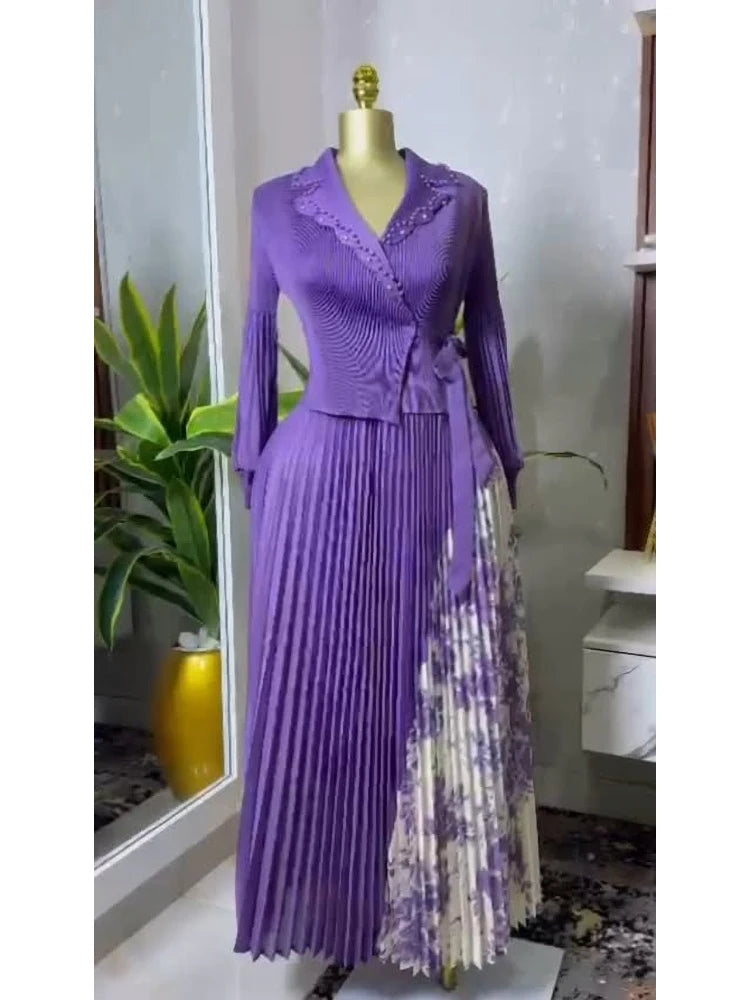 EGRM 2025 Spring New Pleated A-line Dress elegant Suit Collar Mid To Long Style Waist Cinching Slimming Women Folds Skirt 6G5972