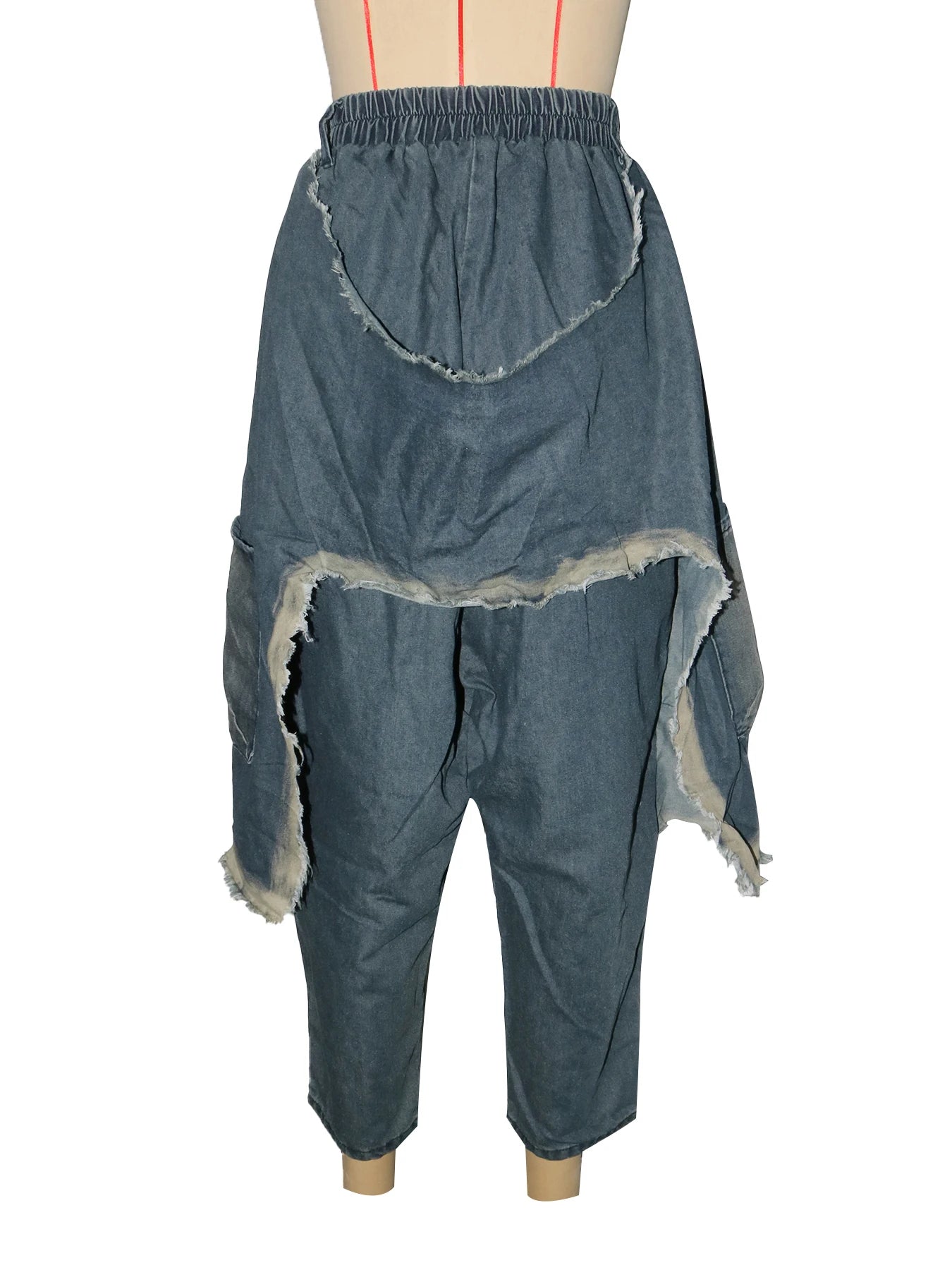 Jeans Women Harem Pants Hole Elastic Waist Tassels Washed Denim Pants Punk Y2k Streetwear 2025 Ripped Ankle Length Trousers
