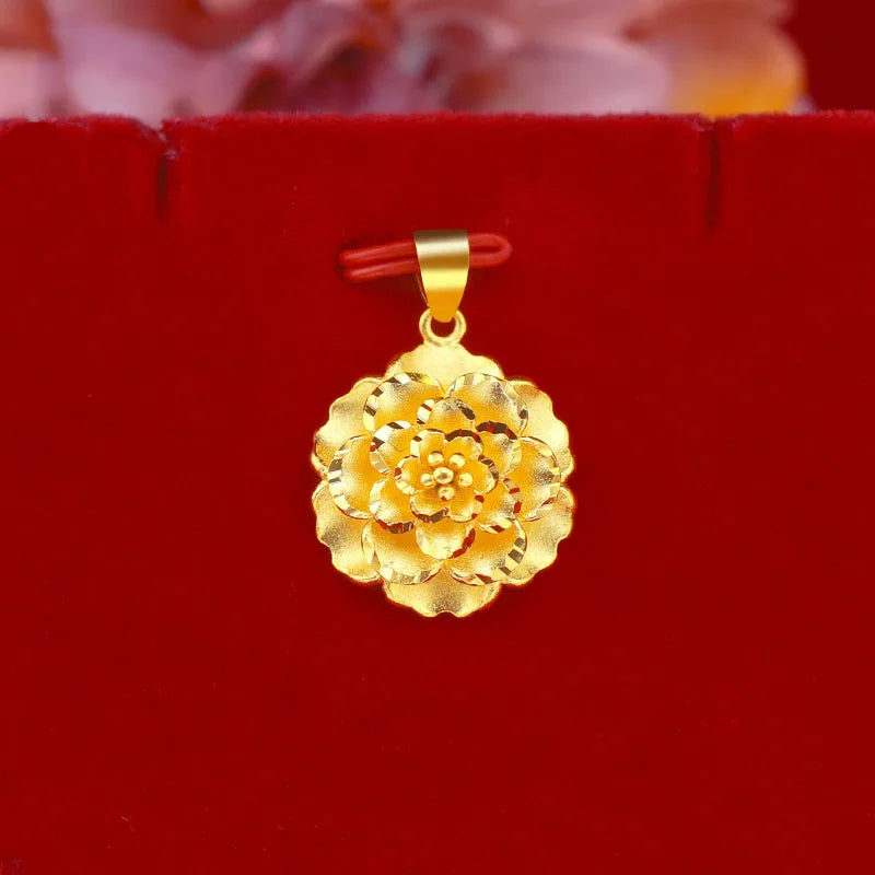 Women's 24K Gold (AU999) Stylish Flower Pendant | Openwork flower, micro-diamond halo with magnetic closure