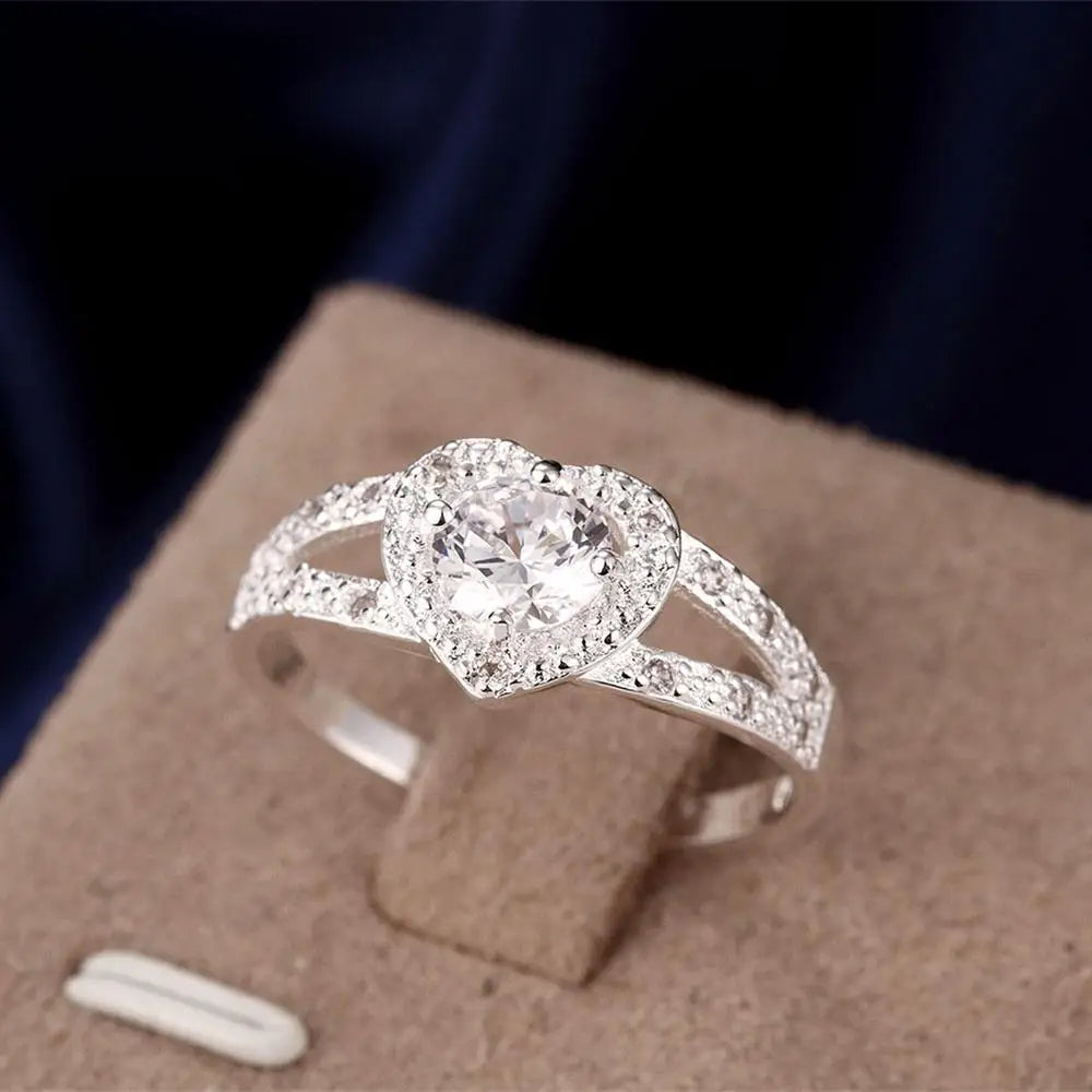 Hot 925 Sterling Silver crystal romantic heart diamond Rings For Women Fashion Party Gifts luxury wedding engagement Jewelry
