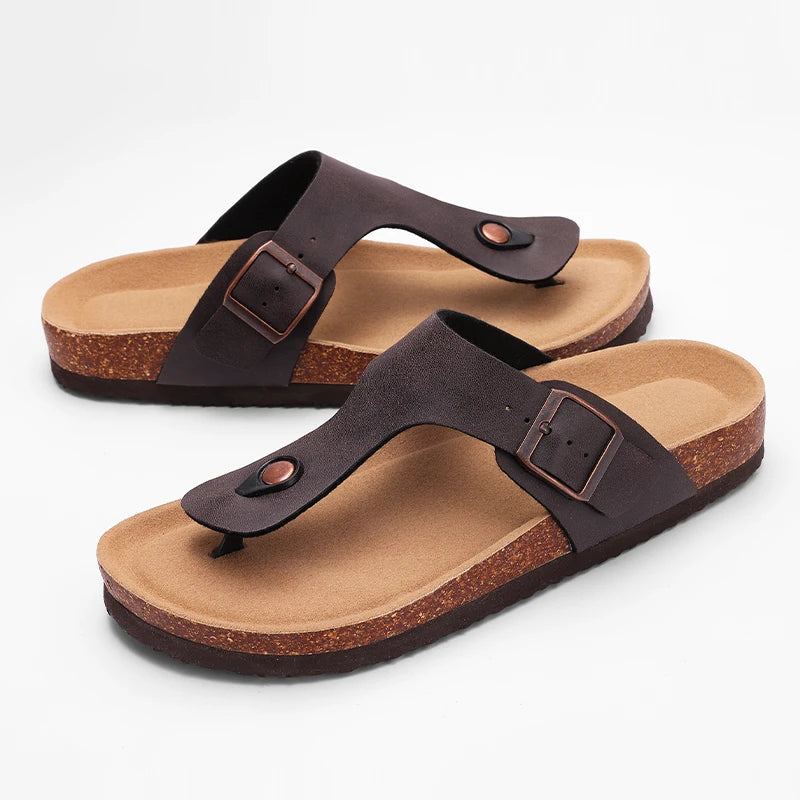 Pallene New Summer Women's Slippers With Arch Support Slip-On Outdoor Slides Cork Footbed Sandals With Adjustable Double Buckle