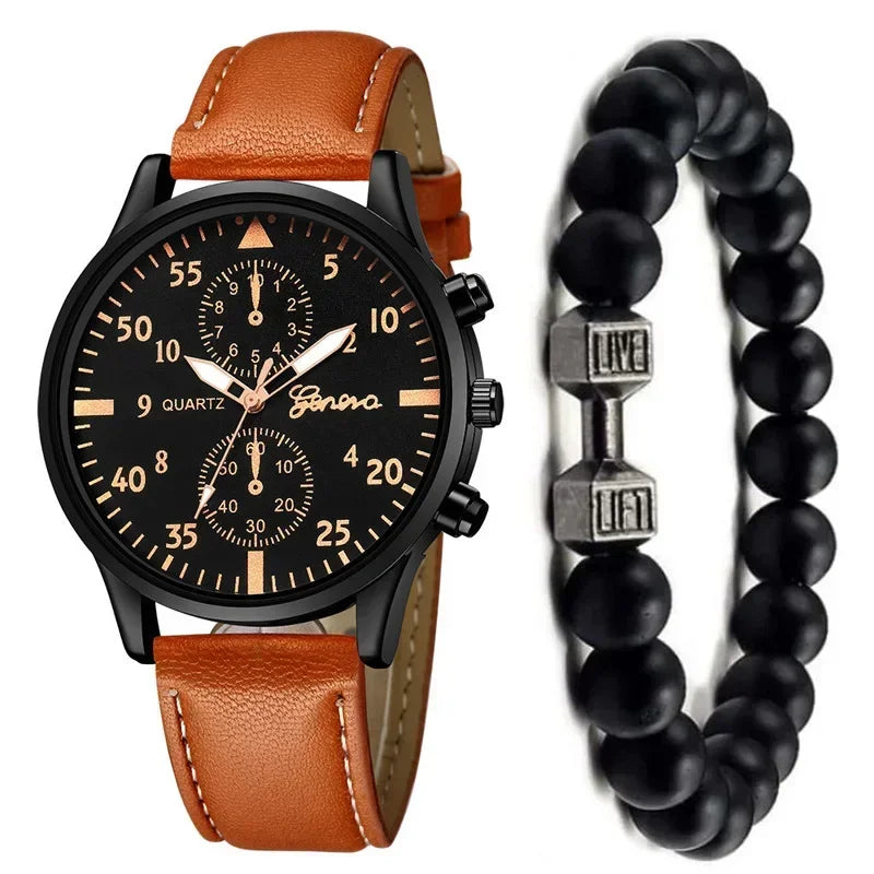 4/1pcs Men Watches Set Luxury Fashion Design Leather Watch Quartz Men Watch Clock Gift Montre Homme Relogio Masculino(no Box)