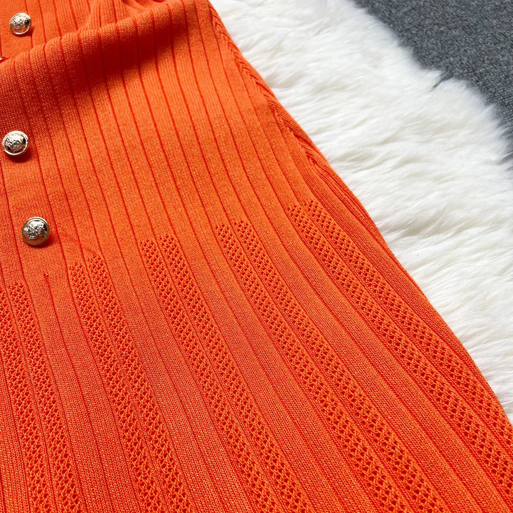 YuooMuoo 2025 Summer Women Knitted Long Dress Brand Fashion O-neck Buttons Bodycon Sweater Dress Elegant Lady Office Vestidos
