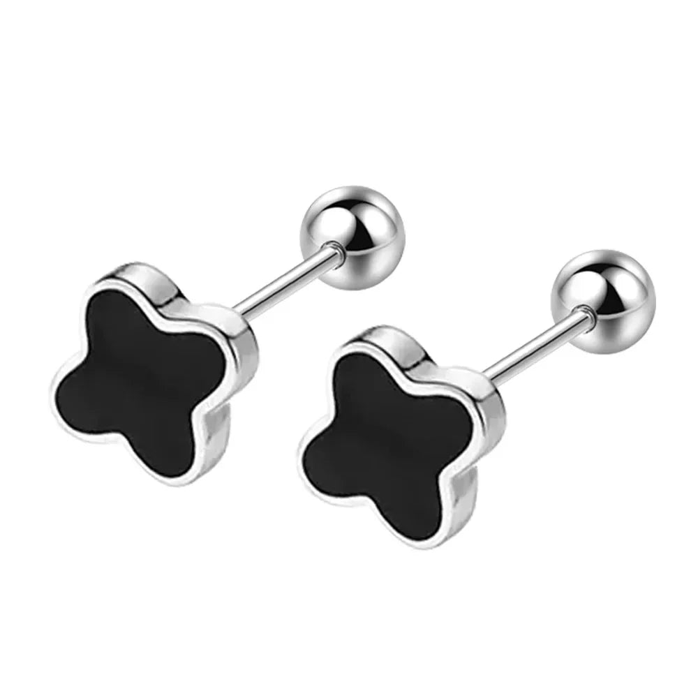 925 Sterling Silver Black heart Star Round Small Stud Earrings for Women Luxury High Quality Wedding Party Jewelry Gift