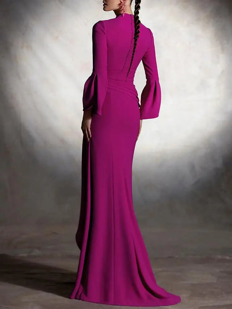 Freeacy Women Dress Floor Length Elegant Evening Party Dresses for Ladies Deep V-neck High Waist Pleated Dress Vintage Dress
