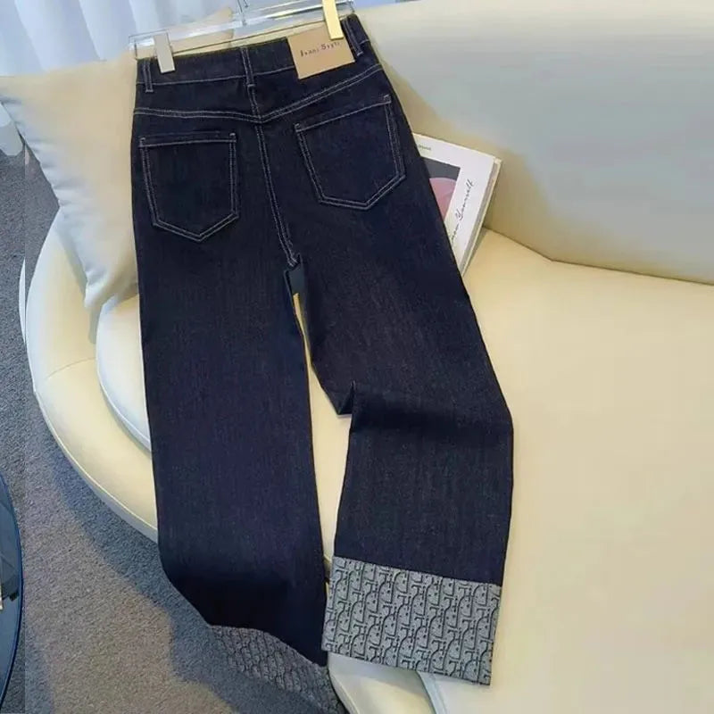 Korean Straight Jeans Women's 2025 New High Waist Ladies Wide Legs Spring Summer Casual Loose All-Match Pants Female Trouser
