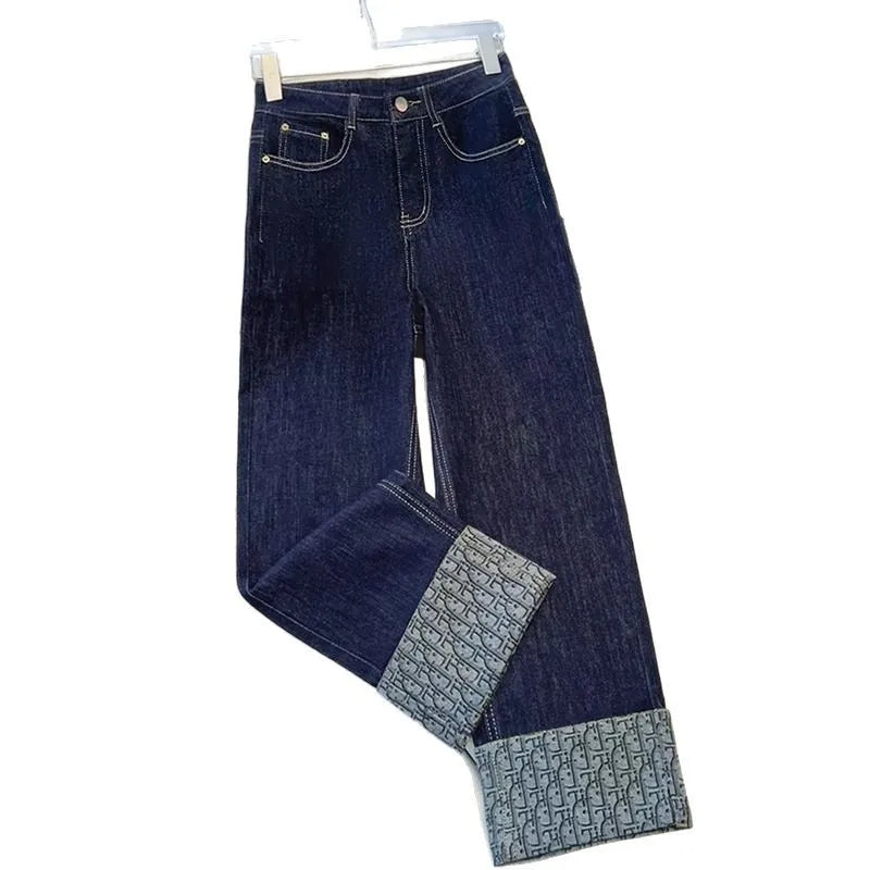 Korean Straight Jeans Women's 2025 New High Waist Ladies Wide Legs Spring Summer Casual Loose All-Match Pants Female Trouser