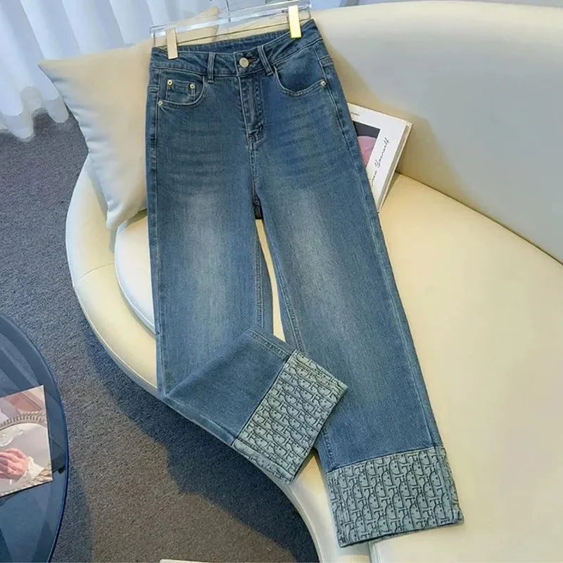 Korean Straight Jeans Women's 2025 New High Waist Ladies Wide Legs Spring Summer Casual Loose All-Match Pants Female Trouser