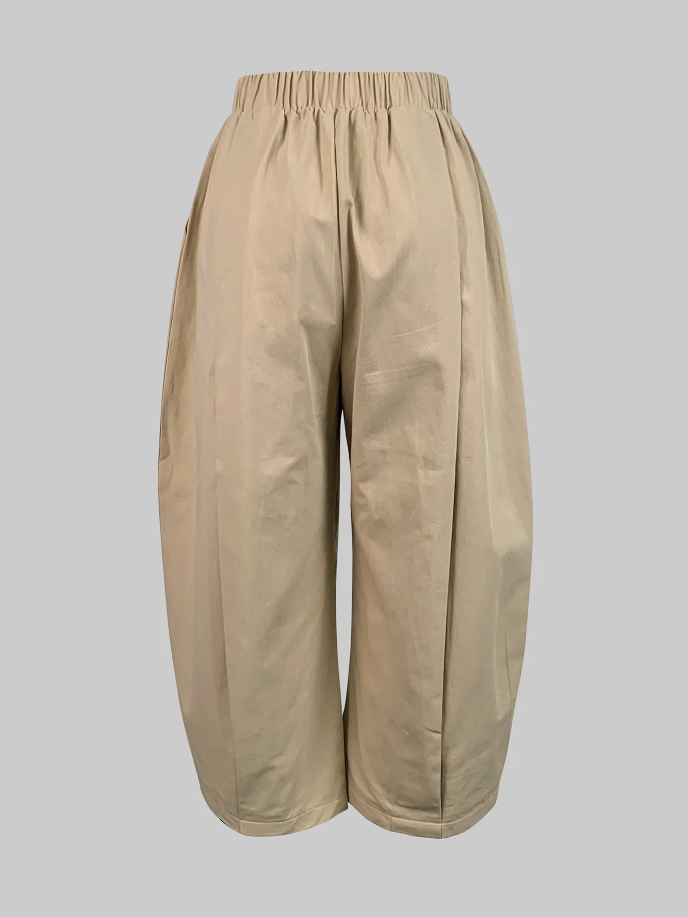 Beautyblue Khaki Women's Pants Wide-leg Capri Pants Summer New Fashion Loose Pocket Elastic Waist Loose Cotton Cropped Trousers
