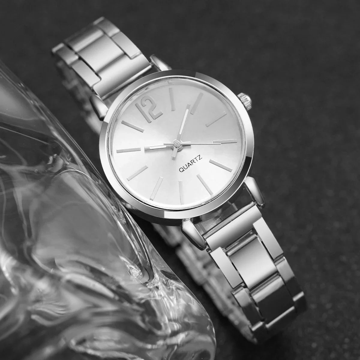 Fashion Women Elagant Watch Casual Simple Steel Strap Quartz Watch Love Bracelet 2pcs Set Luxury Temperament Wristwatch Reloj