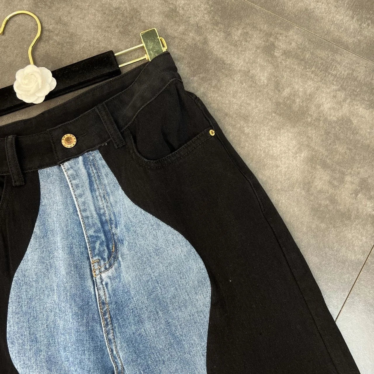 PREPOMP 2022 Summer New Arrivals Blue Denim Patchwork Long Pants Women Full Length Jeans Streetwear GF672