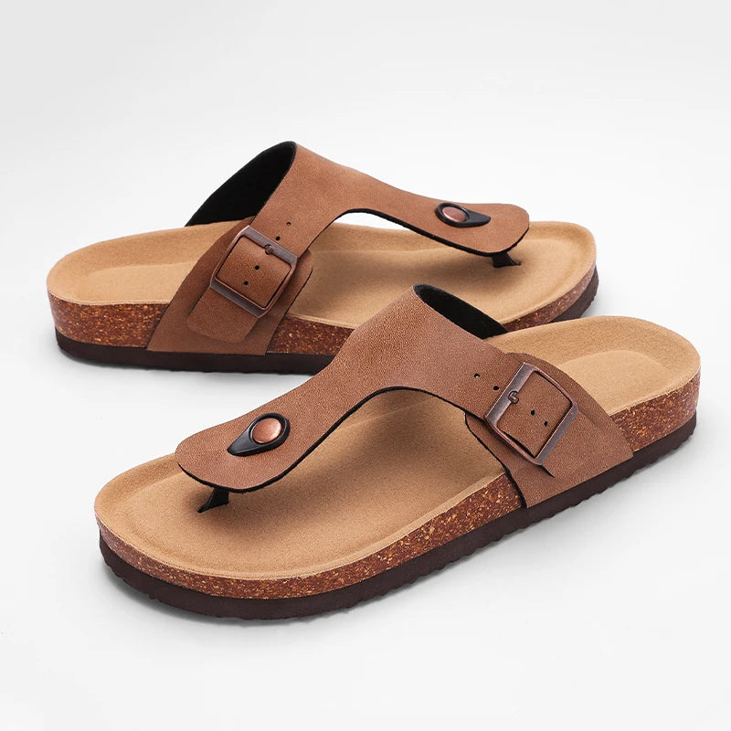 Pallene New Summer Women's Slippers With Arch Support Slip-On Outdoor Slides Cork Footbed Sandals With Adjustable Double Buckle