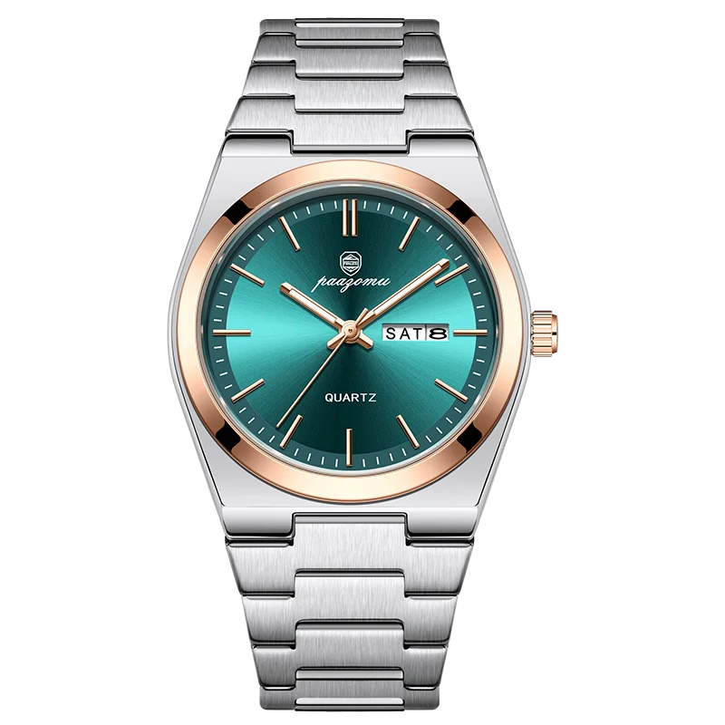 PENGAGAR Luxury Men Watch Date Week Waterproof Luminous Stainless Steel Watch For Man Casual Quartz Men's Watches Male Sport+Box