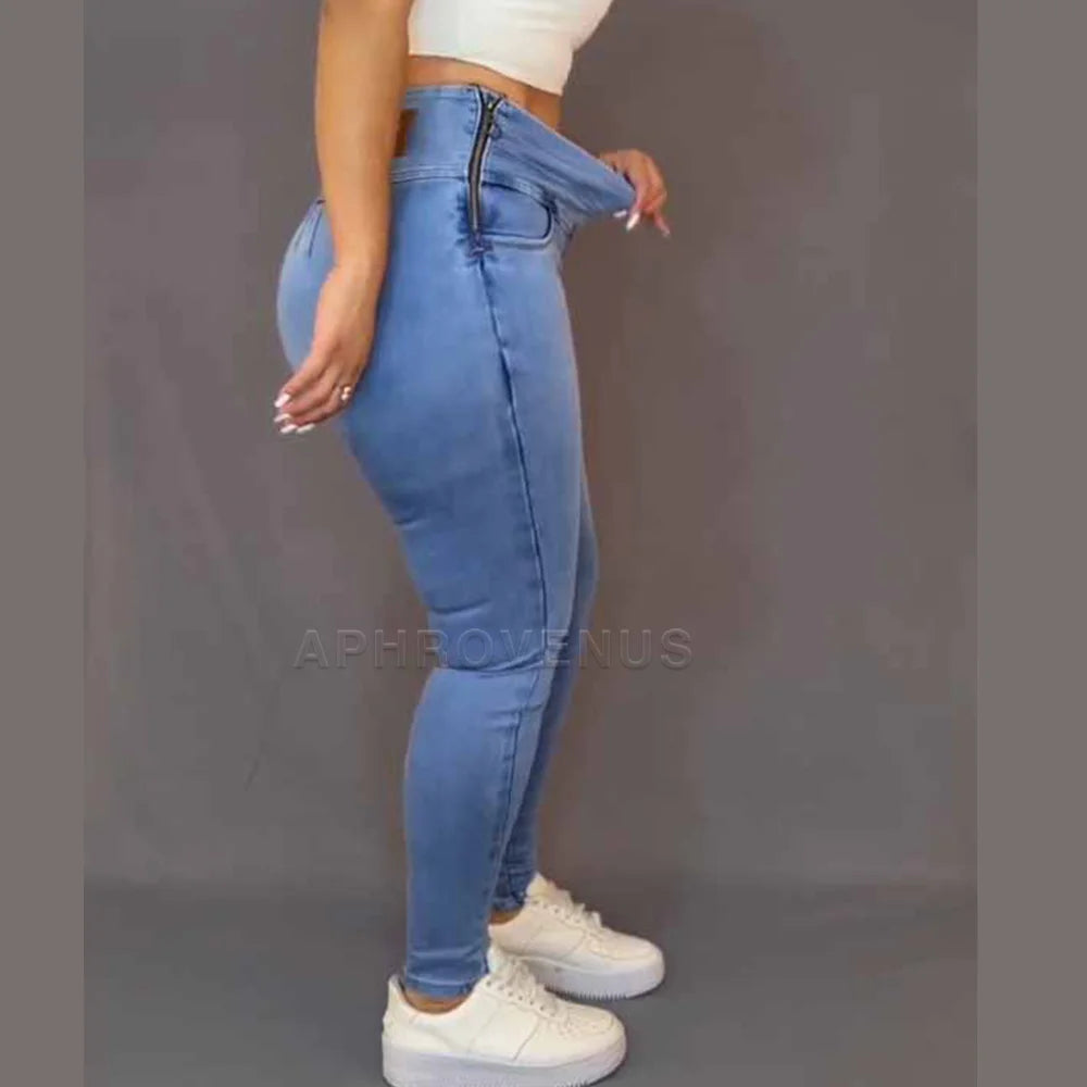 Women Fashion New Jeans High-quality Casual Stretch Denim Pencil Pants Female Slimming Skinny Push Up Trousers Side Zipper Jeans