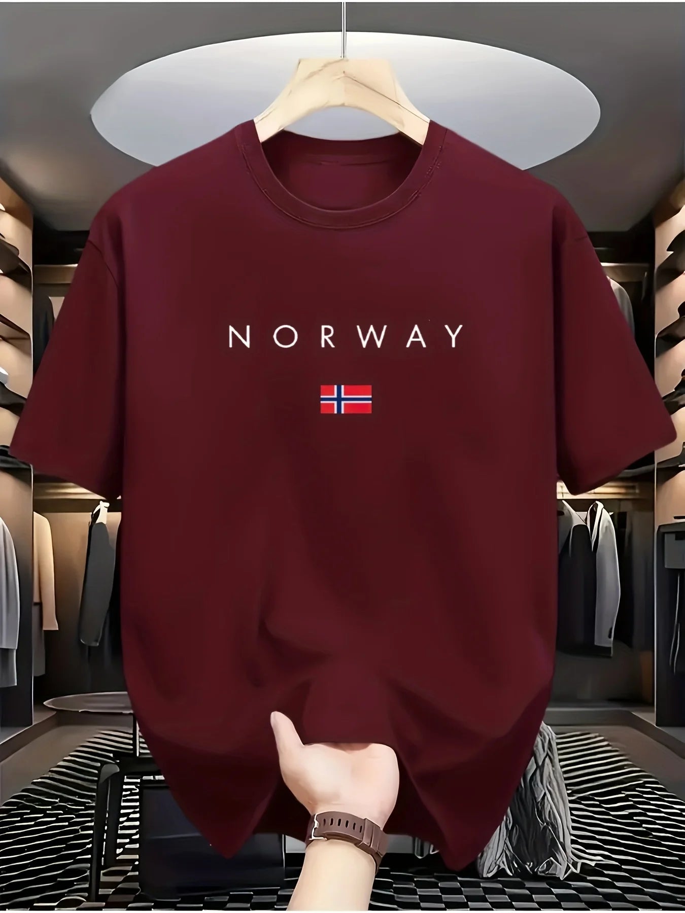 Men's summer 100% pure cotton fashionable sports casual loose NORWAY pattern printed round neck short sleeved T-shirt top