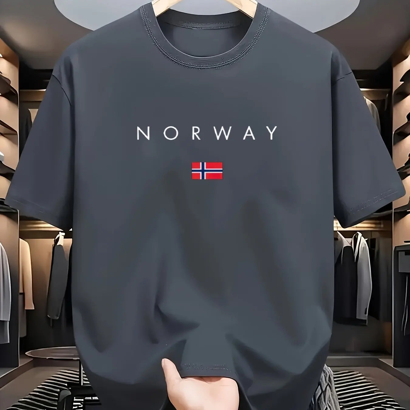 Men's summer 100% pure cotton fashionable sports casual loose NORWAY pattern printed round neck short sleeved T-shirt top