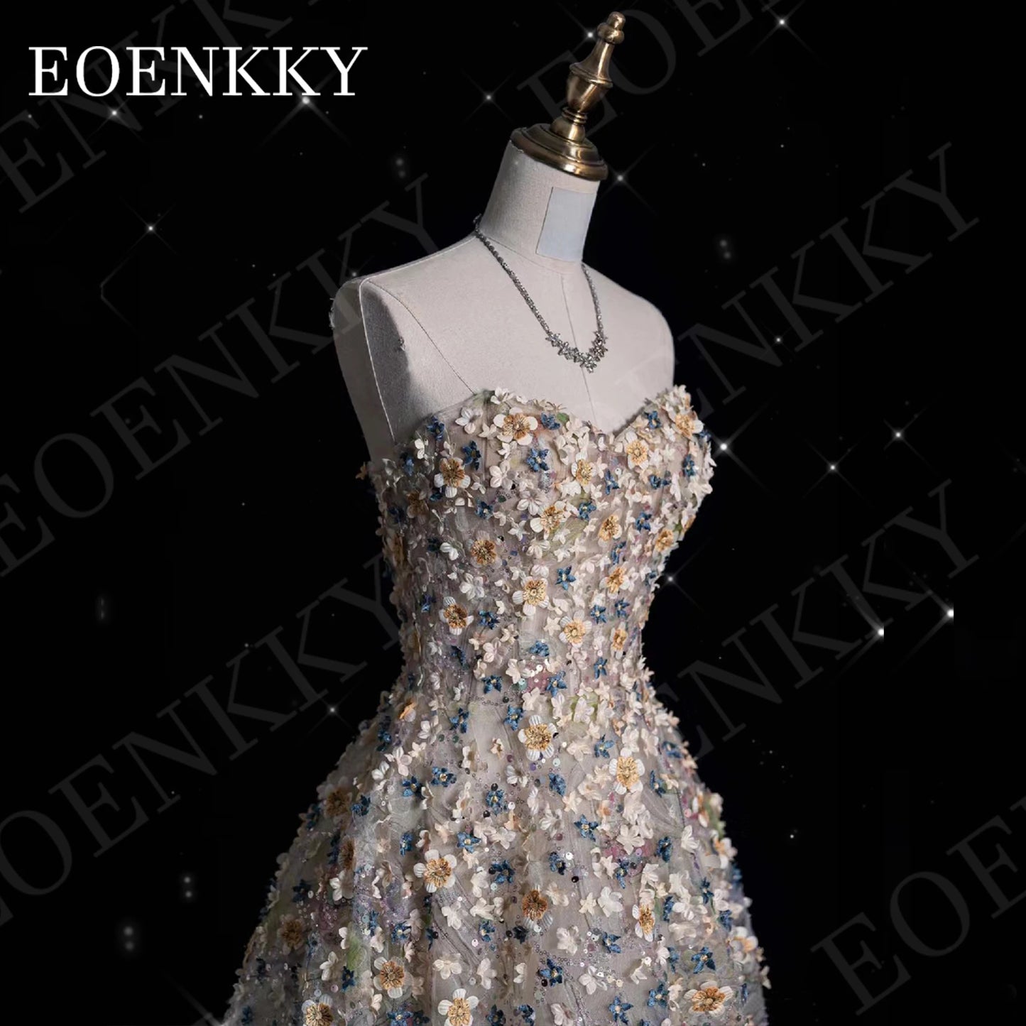 EOENKKY Gorgeous Prom Dress 3D Flower Floor Length Sweetheart Strapless Formal Graduation Gown A Line Customized فساتين سهرة