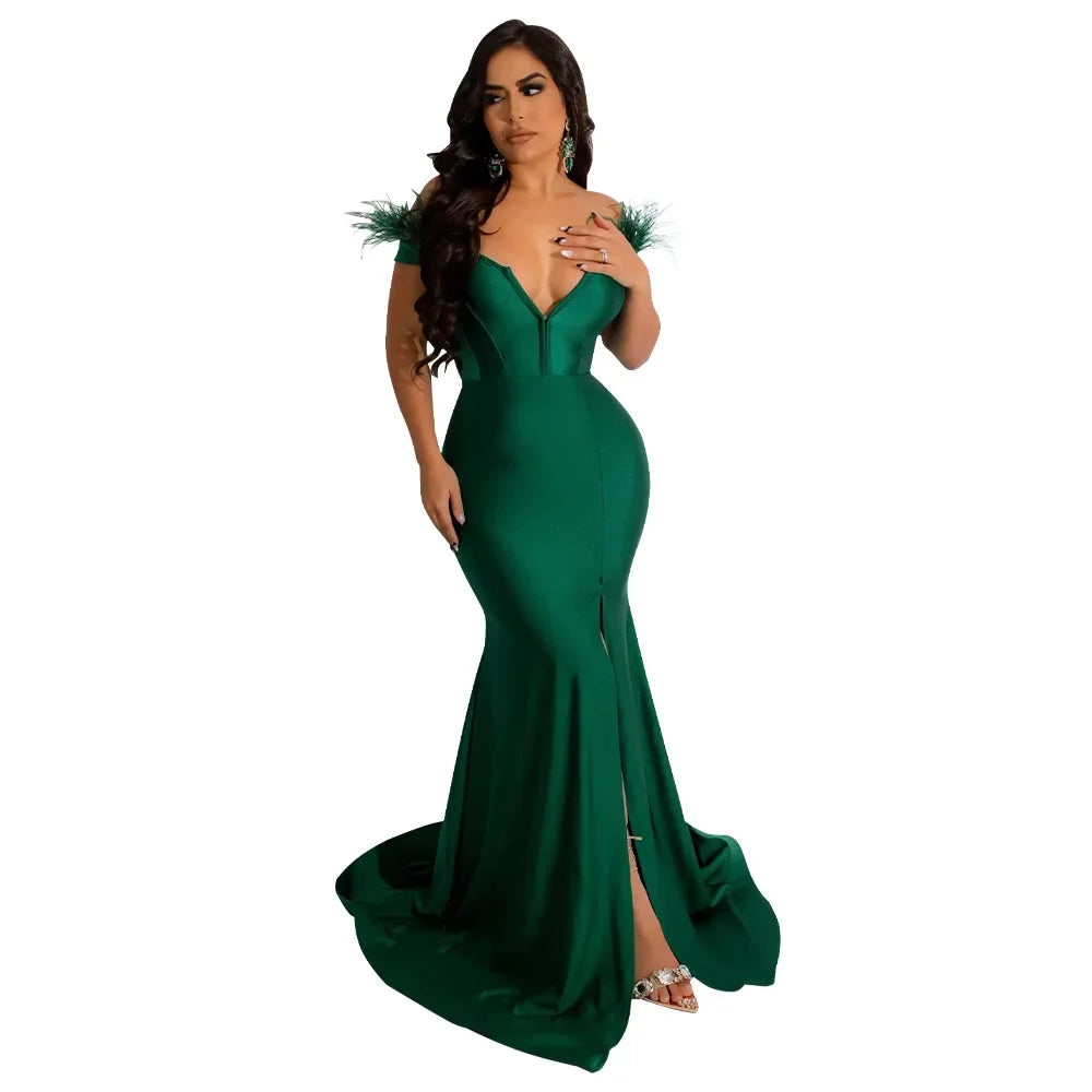 Sexy Strapless Long Maxi Dress Front Slit Bare Shoulder Women's Evening Summer Night Gown Party Dresses
