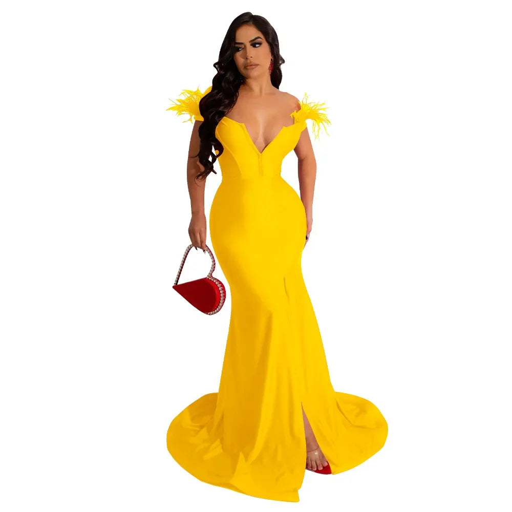 Sexy Strapless Long Maxi Dress Front Slit Bare Shoulder Women's Evening Summer Night Gown Party Dresses