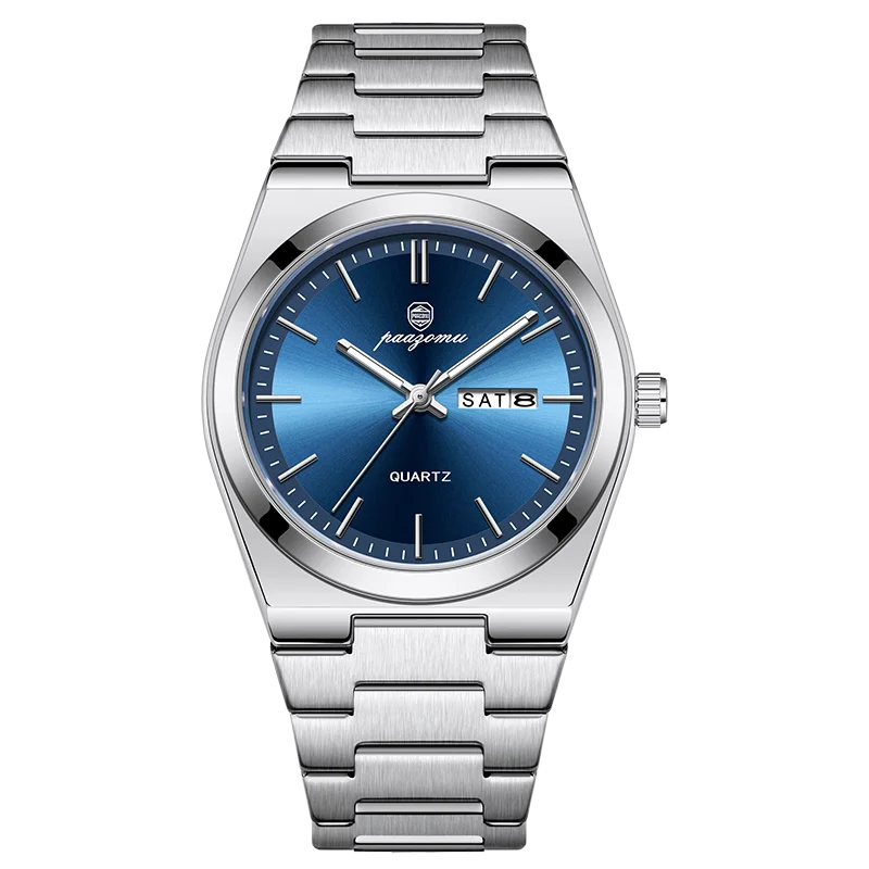 PENGAGAR Luxury Men Watch Date Week Waterproof Luminous Stainless Steel Watch For Man Casual Quartz Men's Watches Male Sport+Box