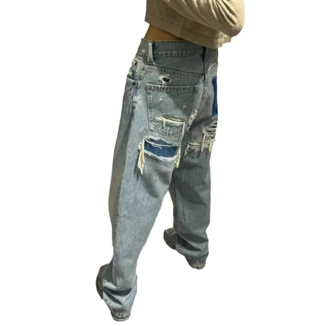 Ripped Jeans for Women Hole Pants Streetwear Low Waist Washed Distressed Pockets Denims 2025 Mom Jeans Vintage Straight Trousers