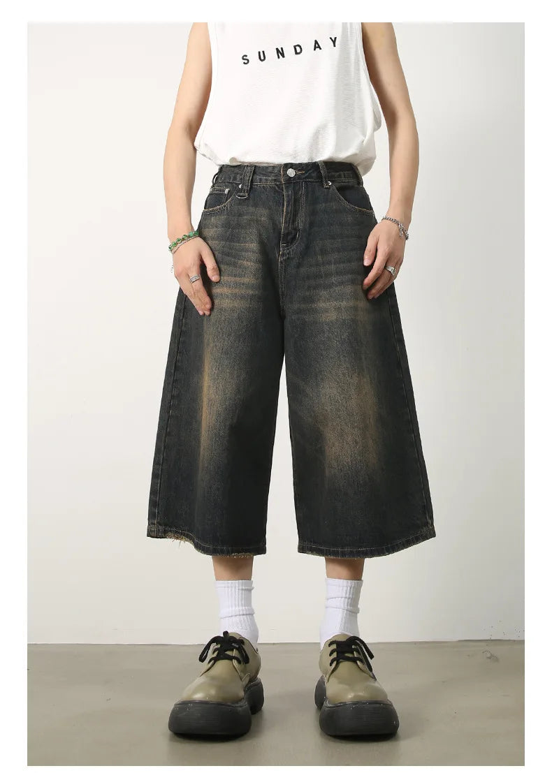 Women's Retro Wide Leg Baggy Casual Denim Shorts Harajuku Aesthetic High Waist Loose Shorts 2024 Summer Fashion Punk Shorts