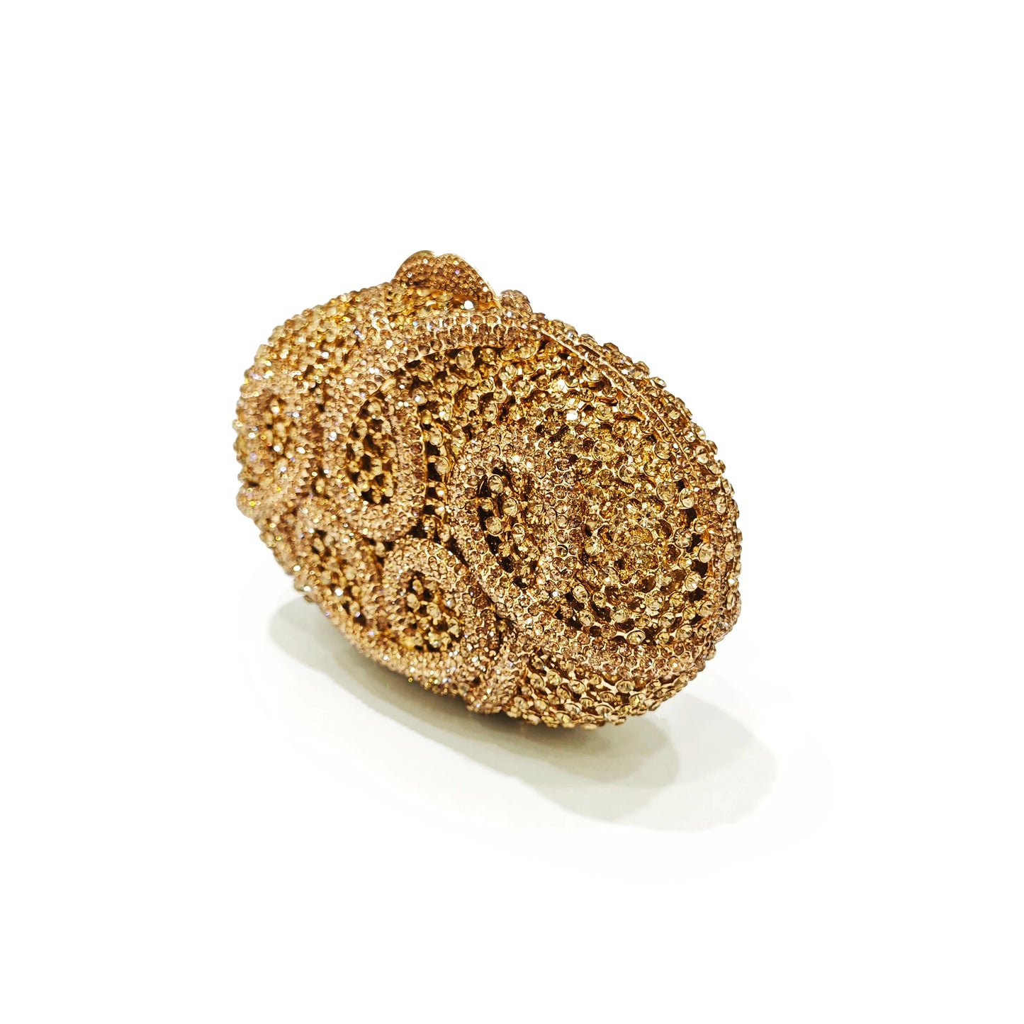 Gold Diamond Flower Evening Clutch Purse Oval Shape Rhinestone Crystal Wedding Bridal Clutches Luxury Phone Handbags