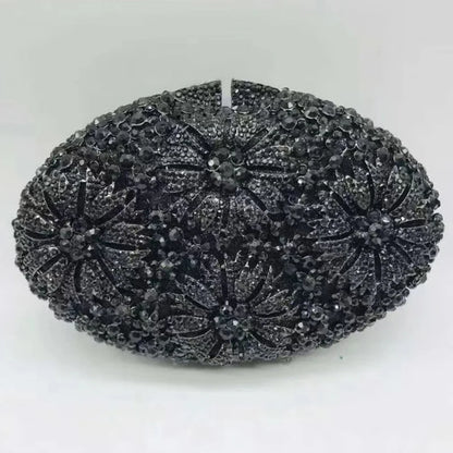 Gold Diamond Flower Evening Clutch Purse Oval Shape Rhinestone Crystal Wedding Bridal Clutches Luxury Phone Handbags