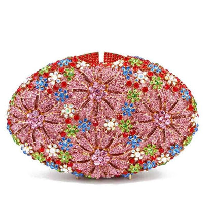 Gold Diamond Flower Evening Clutch Purse Oval Shape Rhinestone Crystal Wedding Bridal Clutches Luxury Phone Handbags