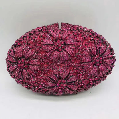 Gold Diamond Flower Evening Clutch Purse Oval Shape Rhinestone Crystal Wedding Bridal Clutches Luxury Phone Handbags