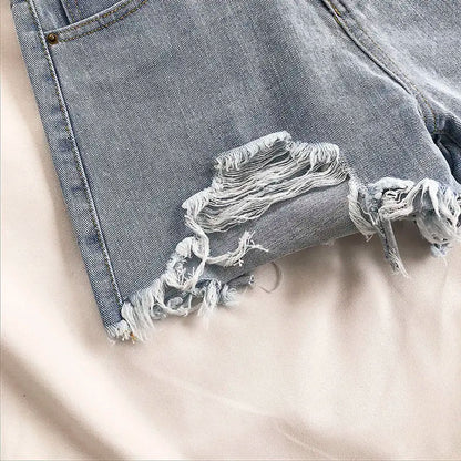 Summer New Style Wide Leg Pants Candy Color Ripped Denim Shorts Female High Waist Green A-line Women Jeans Hot Shorts Pants