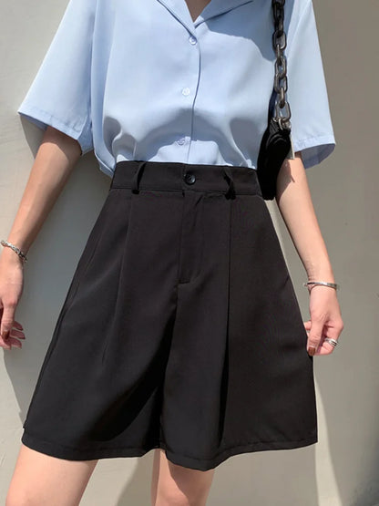 Jielur Women's Loose High Waist Suit Shorts Women Black Grey Blue Five-point Shorts Female Casual Wide-leg Shorts for Women S-XL