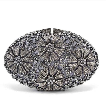 Gold Diamond Flower Evening Clutch Purse Oval Shape Rhinestone Crystal Wedding Bridal Clutches Luxury Phone Handbags
