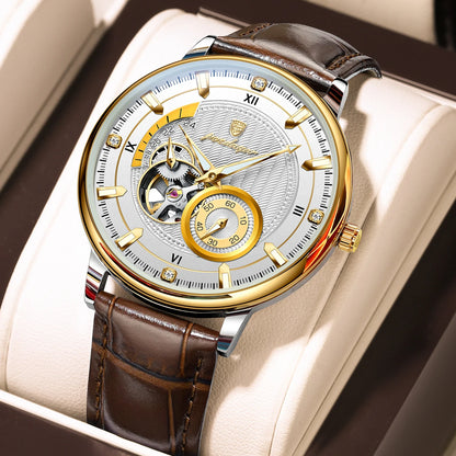 POEDAGAR Sports Luxury Men Clock Waterproof Luminous Man Watch Hollow Tourbillon Automatic Mechanical Leather Men's Watches Male