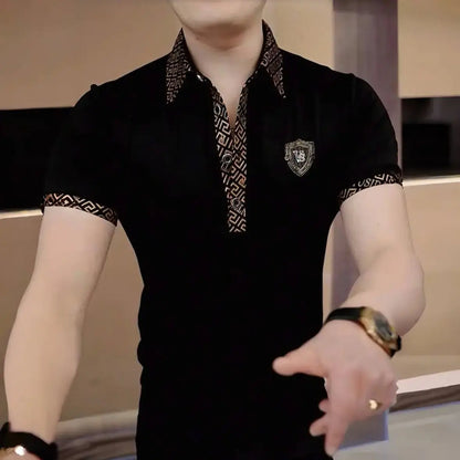 New Summer Fashion Light Luxury Handsome Short sleeved POLO Shirt Men's Casual Business Lapel Top