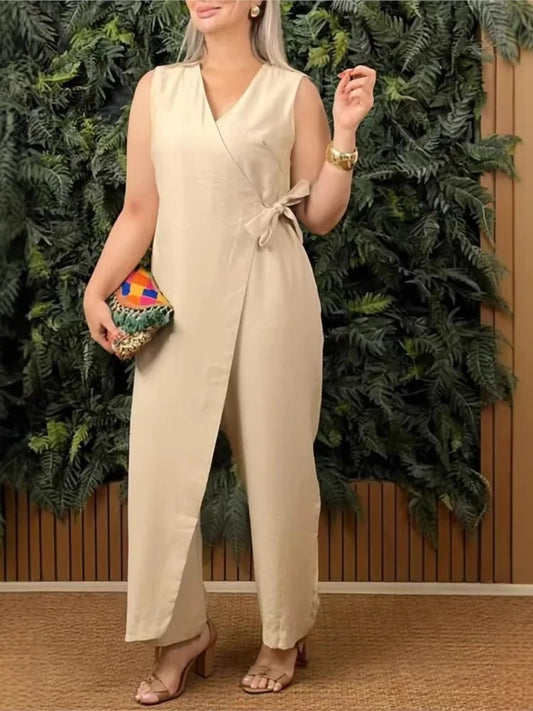 Sexy V-neck Sleeveless Suspender Cross Strap Jumpsuit Spring Summer Women's Clothing Solid Color Casual Fashion Suspender Pants