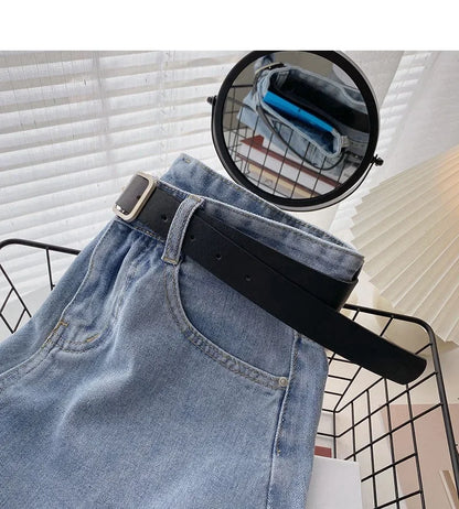 2022 New Spring Summer High-Waisted Slimming A- Line Denim Shorts Women's Loose-Fit Casual Heat Pants Rolled Edge Design
