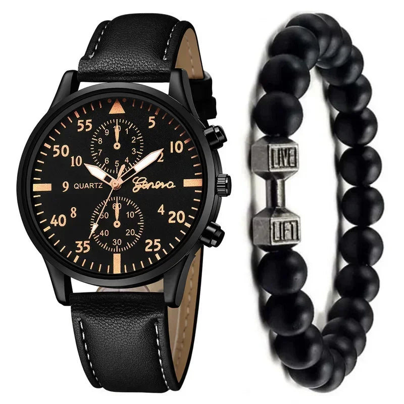 4/1pcs Men Watches Set Luxury Fashion Design Leather Watch Quartz Men Watch Clock Gift Montre Homme Relogio Masculino（no Box）