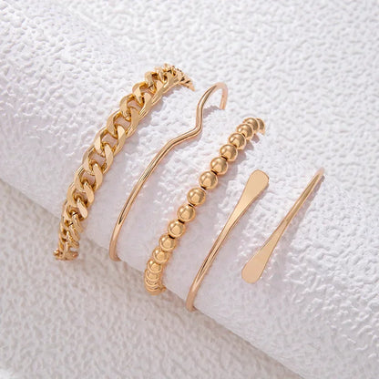 4pcs Punk Curb Cuban Chain Bracelets Set for Women Simple Thick Gold Color Charm Bracelets Fashion Jewelry Accessories New