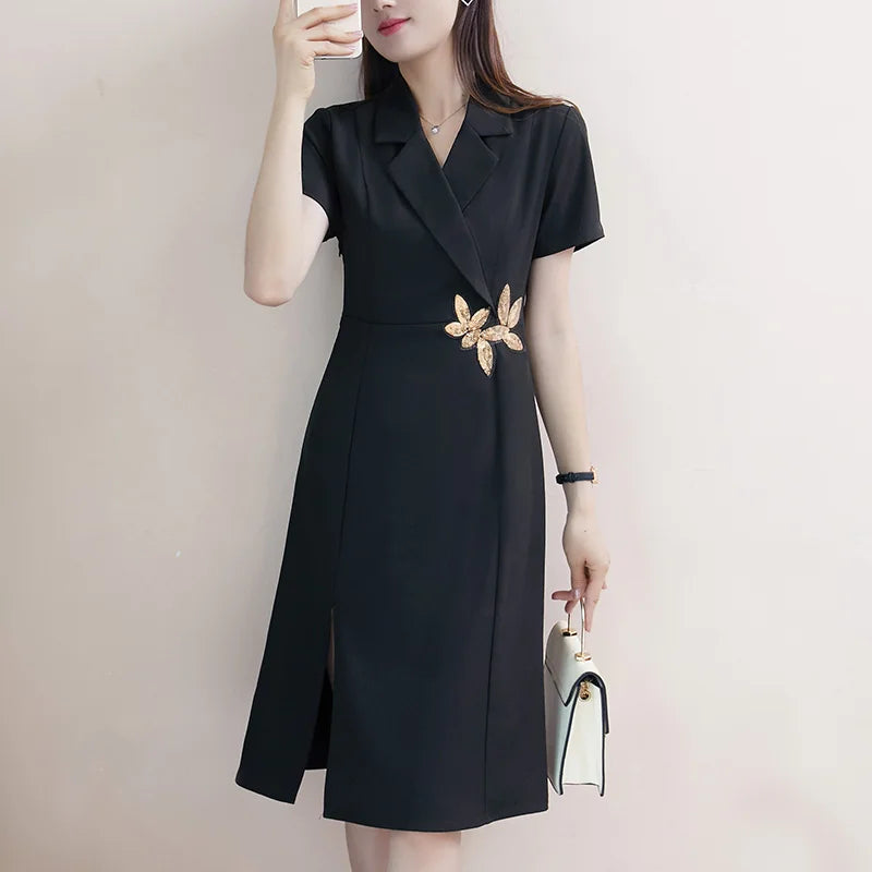 Plus Size Women's Summer Suit Dress with Drapey Business Wear Classy Elegant Goddess Style Fat mm Slimming Look Skirt