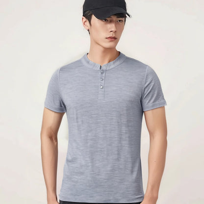 100% Merino Wool Henley T-Shirts Men Merino Short Sleeve Shirts Sports Running Everyday Tee Top Wicking Breathable Anti-Odor