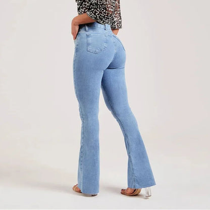 Strecth Jeans Women Denim Flare Pants 2024 Autumn Button Pockets Basics Denims Streetwear Female Vintage Washed Trousers