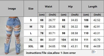 Ripped Jeans for Women Straight Pants Diamonds Chain Stretch Distressed High Waist Floor Length 2025 Streetwear Denim Trousers